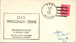 3.9.1951 - USS Wiconsin Recommissioned / Portsmouth VA - F41100