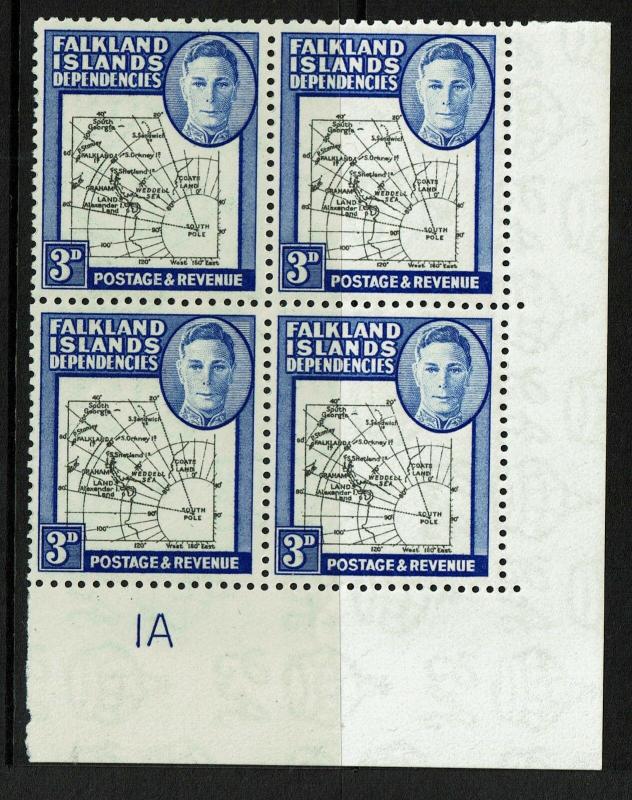 Falkland Islands SG# G4 Block of 4 MNH w/ Varieties Plate 4 (See Notes) - S6002