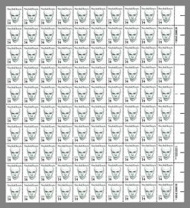 Sinclair Lewis Sheet of One Hundred 14 Cent Postage Stamps Scott 1856