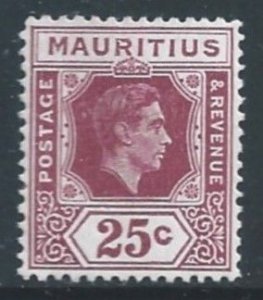 Mauritius #218a MH 25c King George VI - Brown Purple - Chalky Paper