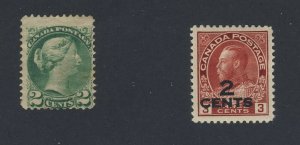 2x Canada MH Stamps #36-2c MH F #140-2c/3c 2-lines MH VF Guide Value = $80.00