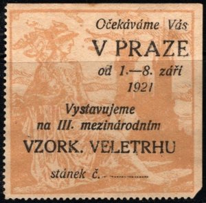 1921 Czechoslovakia Poster Stamp Third Prague Fair We Are Expecting You Unused