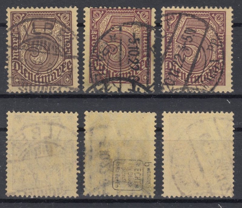 Germany Officials 1920 Sc# O13 a,b,c shades b signed Infla BPP used (1108)