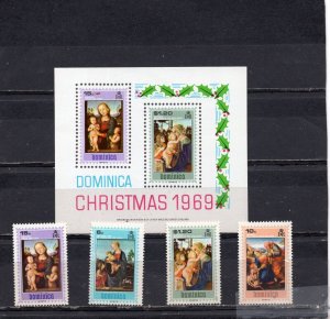 DOMINICA 1969 CHRISTMAS PAINTINGS SET OF 4 STAMPS & S/S MNH