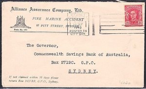 AUSTRALIA 1943 GVI 2½d perfin on cover Alliance Assurance Co. Sydney.......A8358