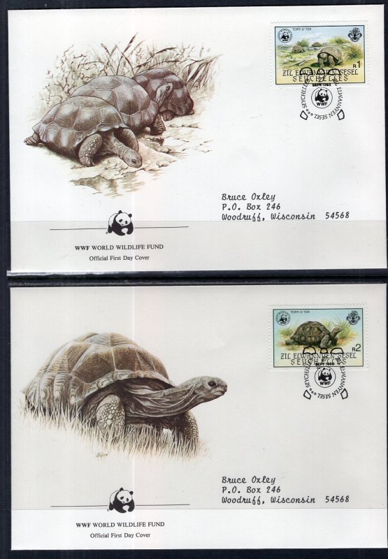 Seychelles Zil Elwannyen Sesel 106-109 Turtles Set of Four WWF Typed FDC