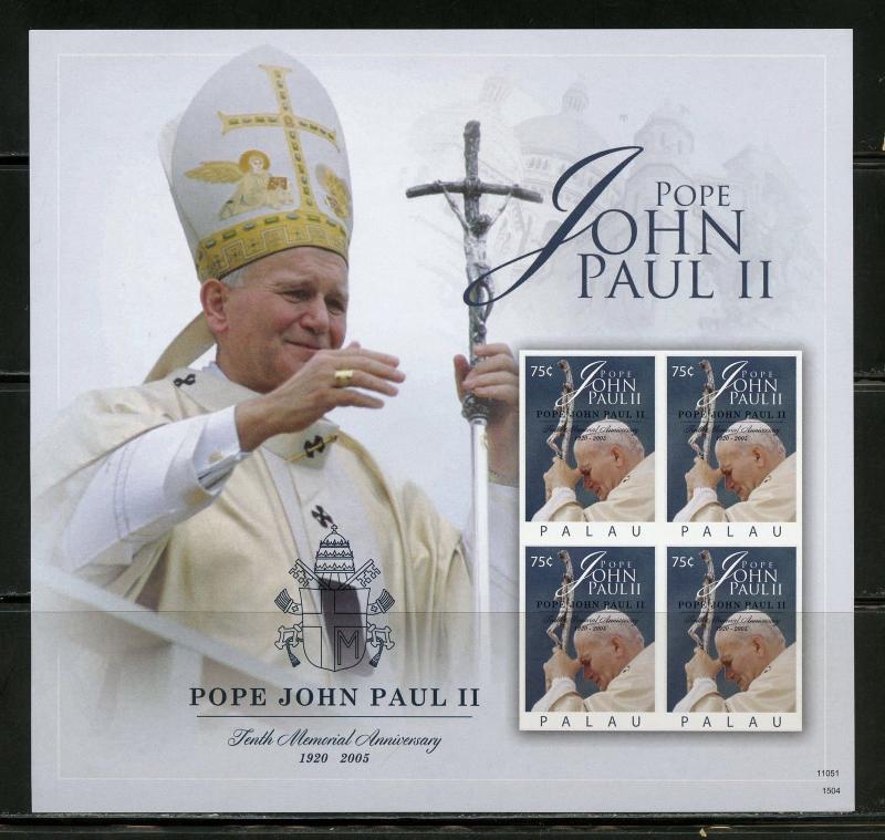 PALAU 10th MEMORIAL OF POPE JOHN PAUL II  IMPERF  SHEET MINT NEVER HINGED 