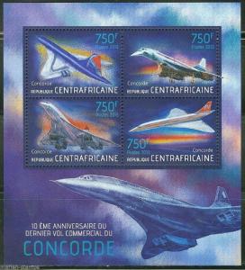 CENTRAL AFRICA 2013 10th ANNIVERSARY OF THE LAST CONCORDE FLIGHT SHEET MINT NH