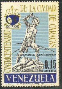 VENEZUELA 1967 15c STATUE OF CHIEF GUAICALPURO Airmail Sc C952 VFU