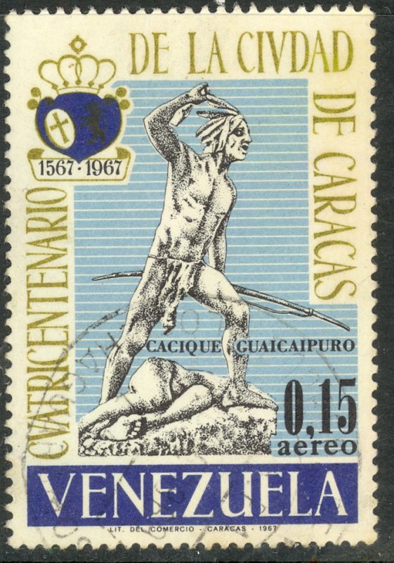 VENEZUELA 1967 15c STATUE OF CHIEF GUAICALPURO Airmail Sc C952 VFU
