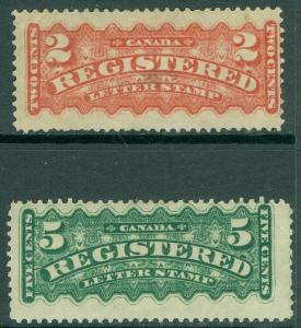 EDW1949SELL : CANADA 1875-78 Scott #F1a, F2 Both Fresh & Mint OGH Catalog $320. 