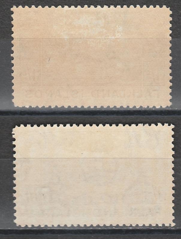 FALKLAND ISLANDS 1938 KGVI MOUNT SUGAR TOP 1/- 2 SHADES