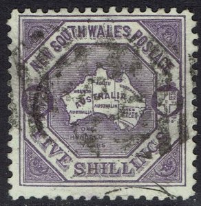 NEW SOUTH WALES 1890 MAP 5/- WMK 5/- NSW IN DIAMOND PERF 11 USED