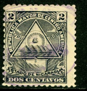 Nicaragua 1896 Seebeck 2¢ Coat of Arms Unwmk Postally Used B894 ⭐⭐⭐⭐⭐⭐