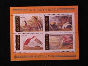 Tanzania–1986–“Audubon Birds”, Sheetlet of 4 Stamps–SC# 309a-MNH