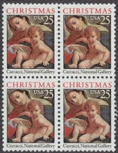 1989 Christmas Madonna & Child by Carracci Block Of 4 25c Stamps, Sc#2427 - MNH