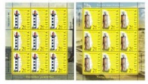 Lithuania 2013 Lighthouses of the Baltic Set of 2 sheetlets of 9 stamps each MNH