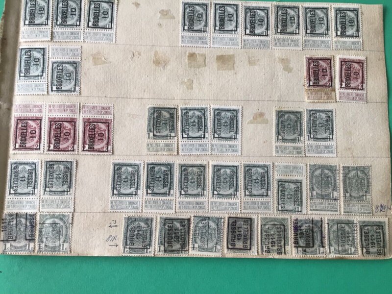 Belgium pre cancel stamps on 2 old album part pages Ref A8456