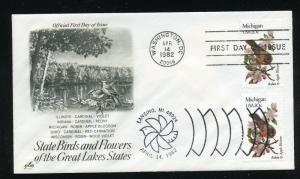 US 1974 State Birds & Flowers - Michigan UA ArtCraft FDC, Dual ST & DC Cancels