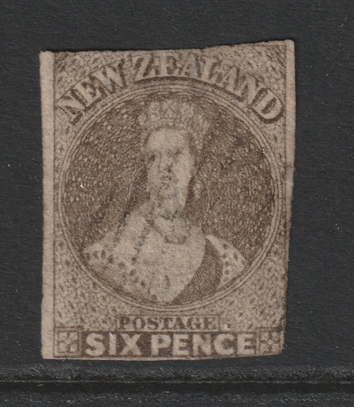 New Zealand an imperf 6d brown full face queen used