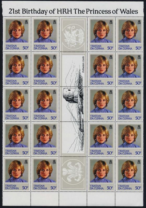 Tristan da Cunha 310-3 Gutter strips of 20 MNH Princess Diana 21st Birthday