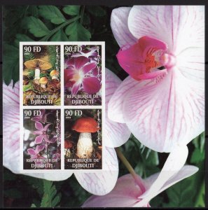 Djibouti 2004 Mushrooms/Orchids Sheetlet (4) IMPERFORATED MNH