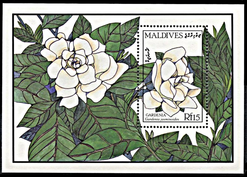 Maldive Islands 1239, MNH, Gardenia souvenir sheet