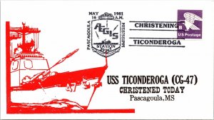 CHRISTENING OF U.S.S. TICONDEROGA CACHET EVENT COVER AEGIS PASCAGOULA MISS 1981