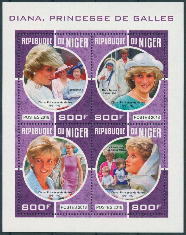 Niger 2018 MNH Royalty Stamps Princess Diana of Wales Mother Teresa 4v M/S 