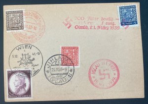 1939 Olmutz Sudetenland Annexation Germany First Day Postcard Cover Mixed Franki