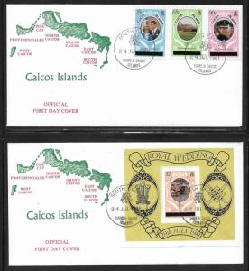 Caicos Islands 8-11 Diana Wedding set and s.s. Unaddressed FDC