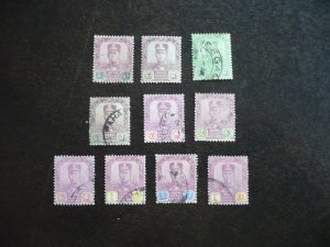 Stamps - Johore - Scott# 101-112 - Used Part Set of 10 Stamps