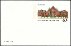 United States #UX73 10¢ Historic Pres. Postcard - The Music Hall (1978). Mint.