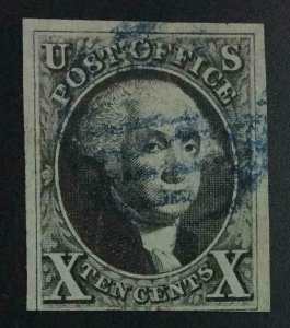 US #2 USED with Blue Cancel Imperf