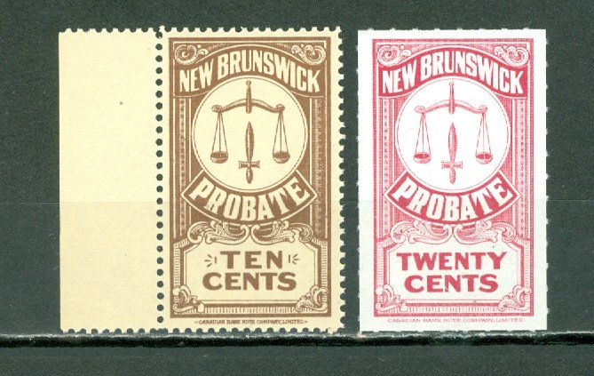 NEW BRUNSWICK LAW STAMPS #NBP14a & #NBP22(VAN DAM) ...MNH...$7.00