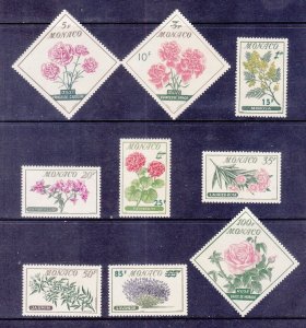 Monaco 438-46 MNH 1959 Various Flowers Full 9 Stamp Set Very Fine