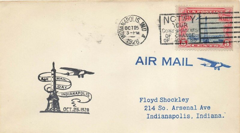 AIR MAIL DAY 1928 - Indianapolis, IN - Floyd Shockley cachet - Black