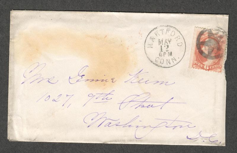 US Sc#159 Hartford CT CDS+Star Carrier B.S. Cover