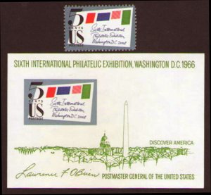 USA Sc#1310-1311 Sixth International Philatelic Exhibition D.C.stamp+S/S MNH