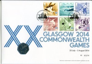 GB Royal Mail, Mint PNC 50p Coin Cover, Glasgow 2014 Commonwealth Games