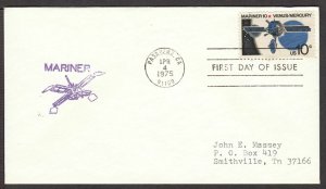 1975 Mariner 10 Sc 1557 FDC with unknown purple rubber stamp cachet