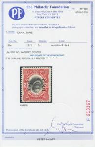 Canal Zone Sc 39e MLH. 1912 2c vermilion & black Cordoba, INVERTED CENTER, Cert 