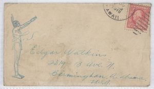 US 499 On cover from Hawaii to Birmingham, AL with hand-drawn Indian cachet. Hawaiian postmarks are rare