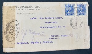1916 San Juan Dgo Mexico Censored Commercial Cover To Zurich Switzerland
