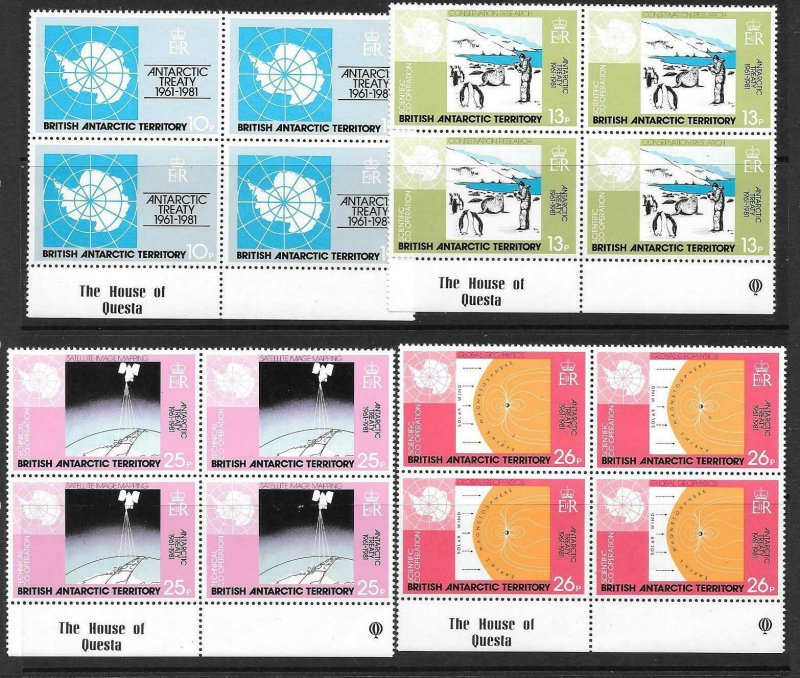 BRITISH ANTARCTIC TERR. SG99/102 1981 ANTARCTIC TREATY IN BLOCKS OF 4 MNH