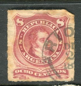 ARGENTINA; 1860s early classic rouletted issue used 8c. value fair Postmark