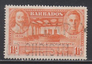 Barbados,  1 1/2d King Charles & George VI (SC# 204) Used