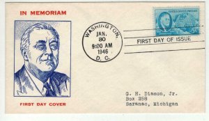 1945 FRANKLIN DELANO ROOSEVELT 5c FDR 933-15A Fidelity Portrait Large Cancel