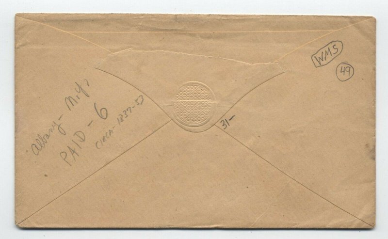 1850s Albany NY paid 6 double rate handstamp to Kingston [y5286] 