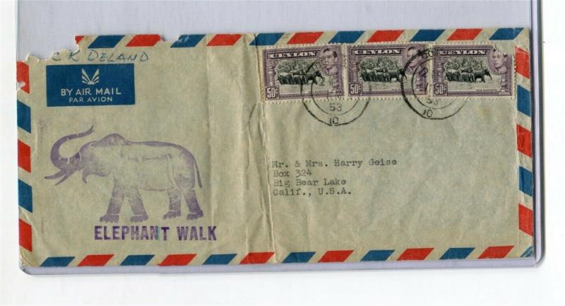 Ceylon Elephant stamps on ELEPHANT WALK Cachet Cover